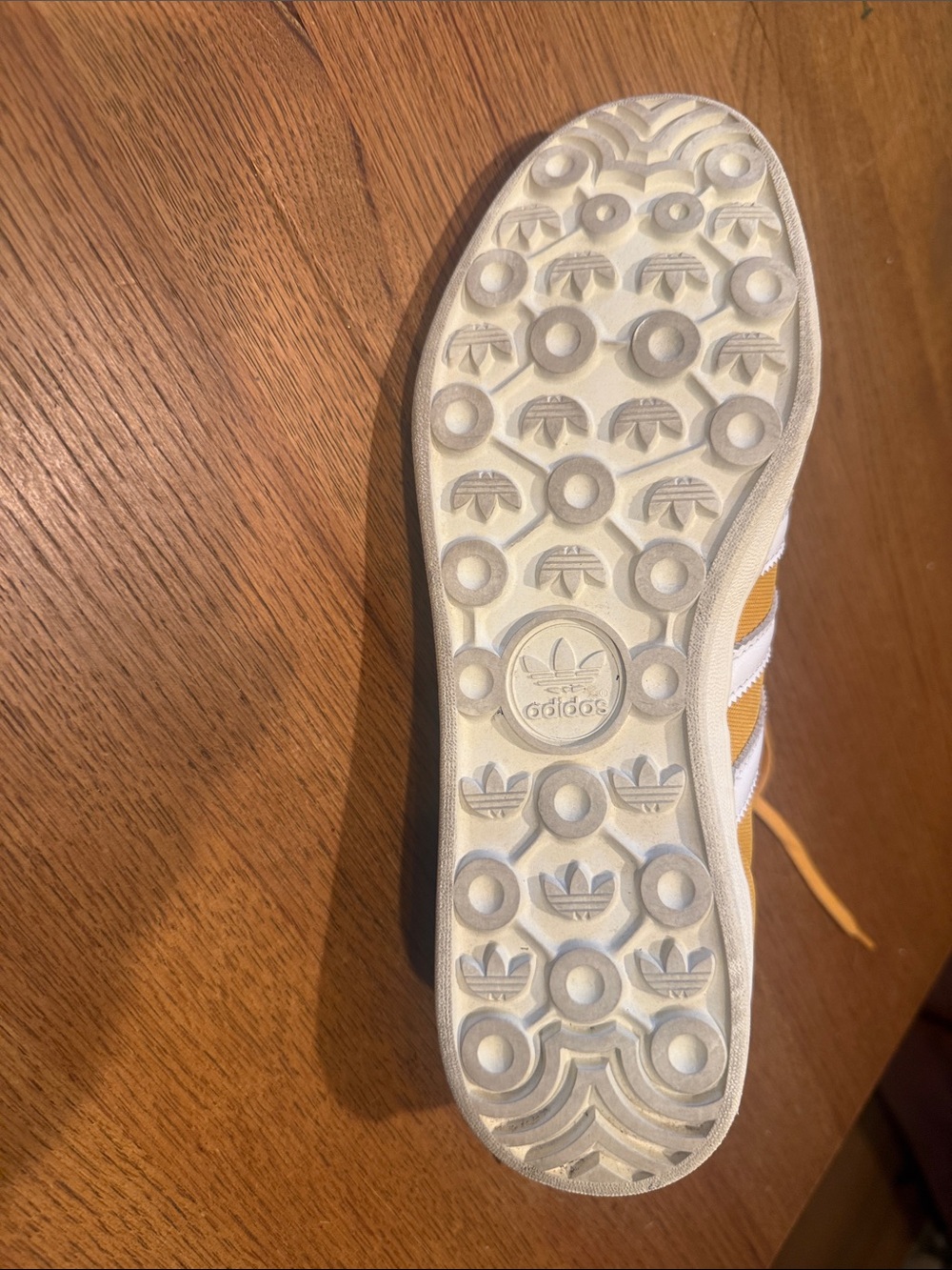 adidas Gazelle Men's Sneakers in Mustard Yellow with White Stripes and Navy Heel - Picture 11 of 12